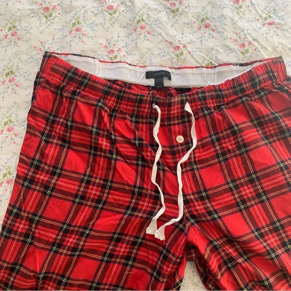 J. Crew Classic Tartan Flannel Pajama Bottoms Red Black Plaid Size Large‎
